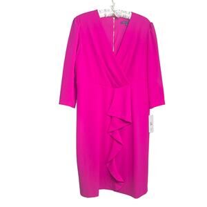 Julia Jordan Dress Size 14 Cascade Ruffle Crepe Sheath In Hot Pink Career NWT